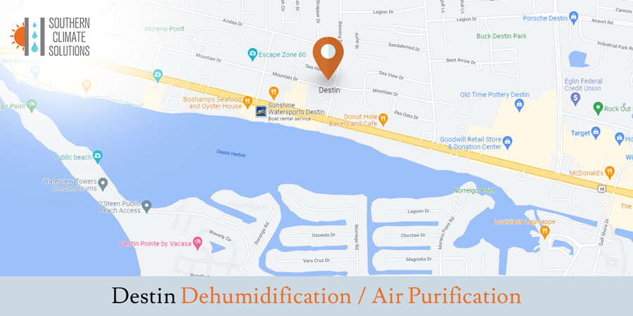 A Digital Map of Destin, Florida showing Southern Climate Solutions
